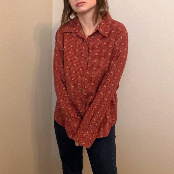 Vintage Krazy Kat Red Fall Floral Embroidered Button-Down Top, M - Picture 3 of 9